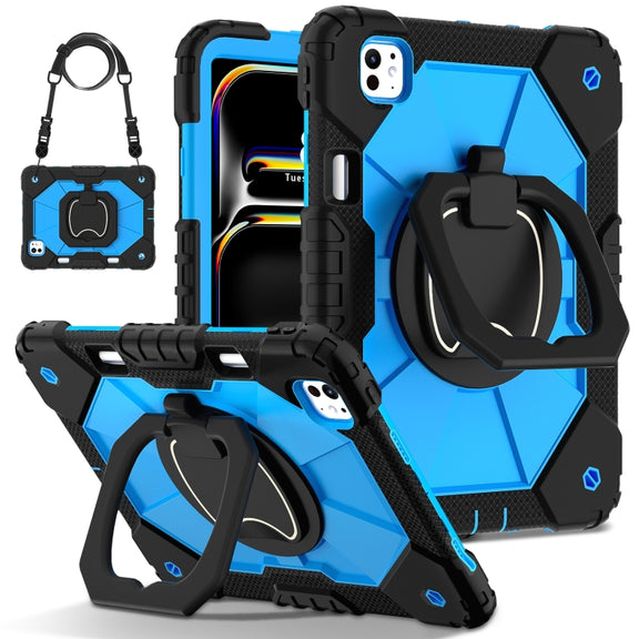 For iPad Pro 11 2024 Contrast Color Robot Silicone Hybrid PC Tablet Case(Black Blue)