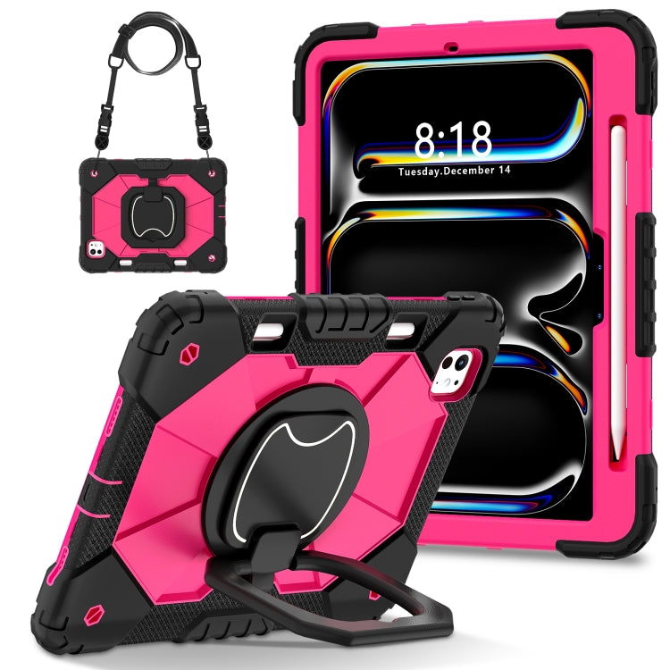 For iPad Pro 11 2024 Contrast Color Robot Silicone Hybrid PC Tablet Case(Black Rose Red)