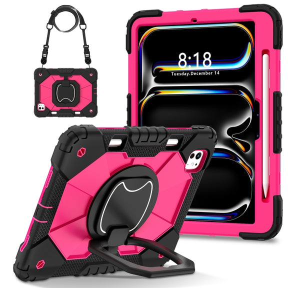 For iPad Pro 11 2024 Contrast Color Robot Silicone Hybrid PC Tablet Case(Black Rose Red)