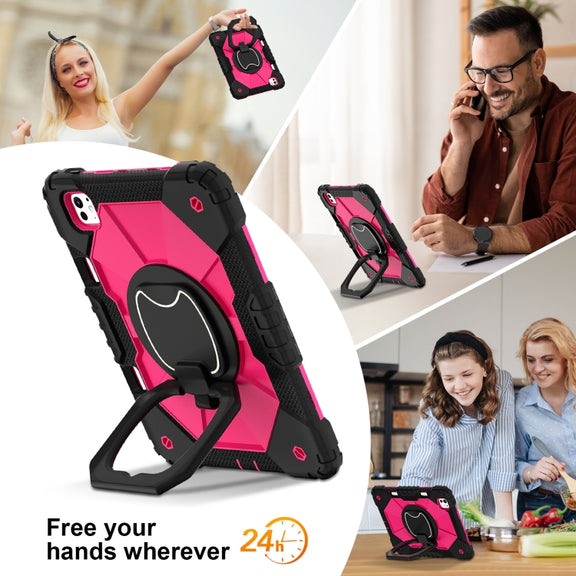 For iPad Pro 11 2024 Contrast Color Robot Silicone Hybrid PC Tablet Case(Black Rose Red)