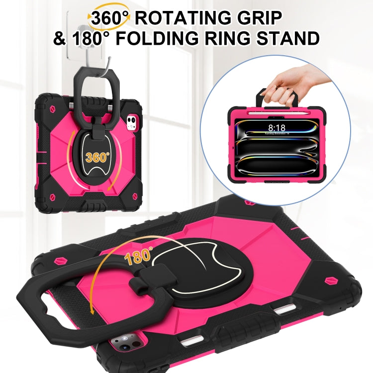For iPad Pro 11 2024 Contrast Color Robot Silicone Hybrid PC Tablet Case(Black Rose Red)