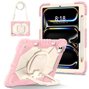 For iPad Pro 11 2024 Contrast Color Robot Silicone Hybrid PC Tablet Case(Rose Gold Beige)