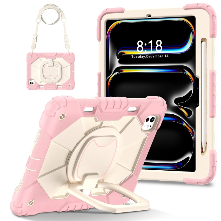 For iPad Pro 11 2024 Contrast Color Robot Silicone Hybrid PC Tablet Case(Rose Gold Beige)