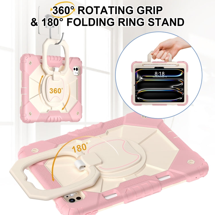 For iPad Pro 11 2024 Contrast Color Robot Silicone Hybrid PC Tablet Case(Rose Gold Beige)