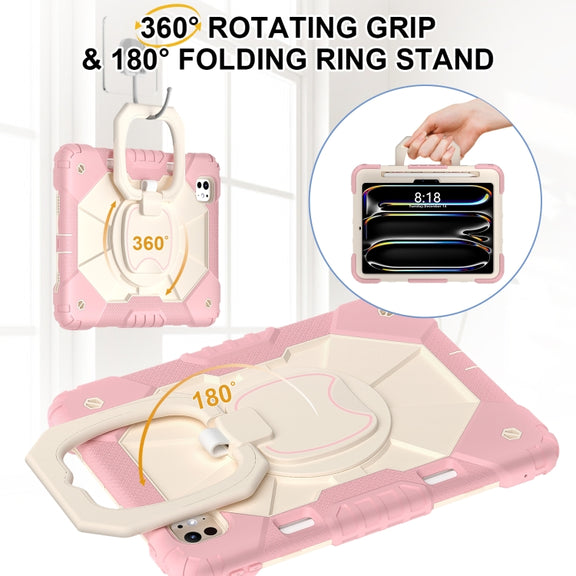 For iPad Pro 11 2024 Contrast Color Robot Silicone Hybrid PC Tablet Case(Rose Gold Beige)