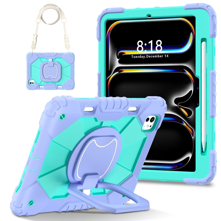 For iPad Pro 11 2024 Contrast Color Robot Silicone Hybrid PC Tablet Case(Purple Mint Green)