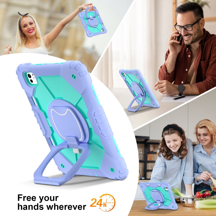 For iPad Pro 11 2024 Contrast Color Robot Silicone Hybrid PC Tablet Case(Purple Mint Green)