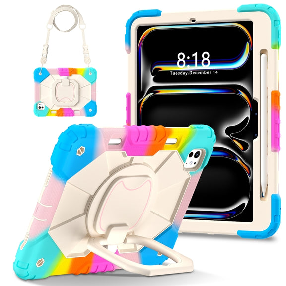 For iPad Pro 11 2024 Contrast Color Robot Silicone Hybrid PC Tablet Case(Colorful Blue)