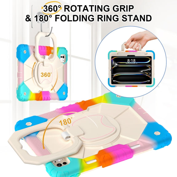 For iPad Pro 11 2024 Contrast Color Robot Silicone Hybrid PC Tablet Case(Colorful Blue)