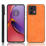 For Motorola Moto G84 5G Cow Pattern Sewing Back Cover Phone Case(Orange)