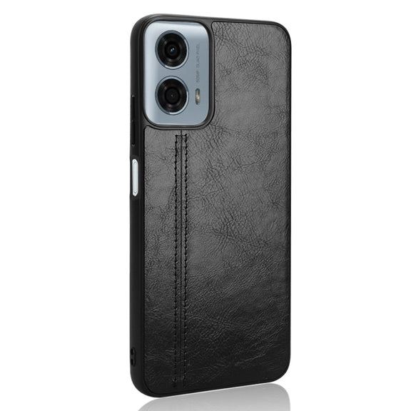 For Motorola Moto G Power 5G 2024 Cow Pattern Sewing Back Cover Phone Case(Black)