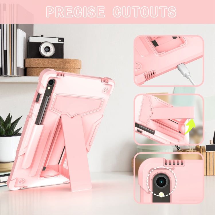 For Samsung Galaxy Tab S9 FE / S9 T Holder Robot Silicone Hybrid PC Tablet Case(Rose Gold)