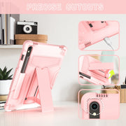 For Samsung Galaxy Tab S9 FE / S9 T Holder Robot Silicone Hybrid PC Tablet Case(Rose Gold)