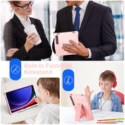 For Samsung Galaxy Tab S9 FE / S9 T Holder Robot Silicone Hybrid PC Tablet Case(Rose Gold)