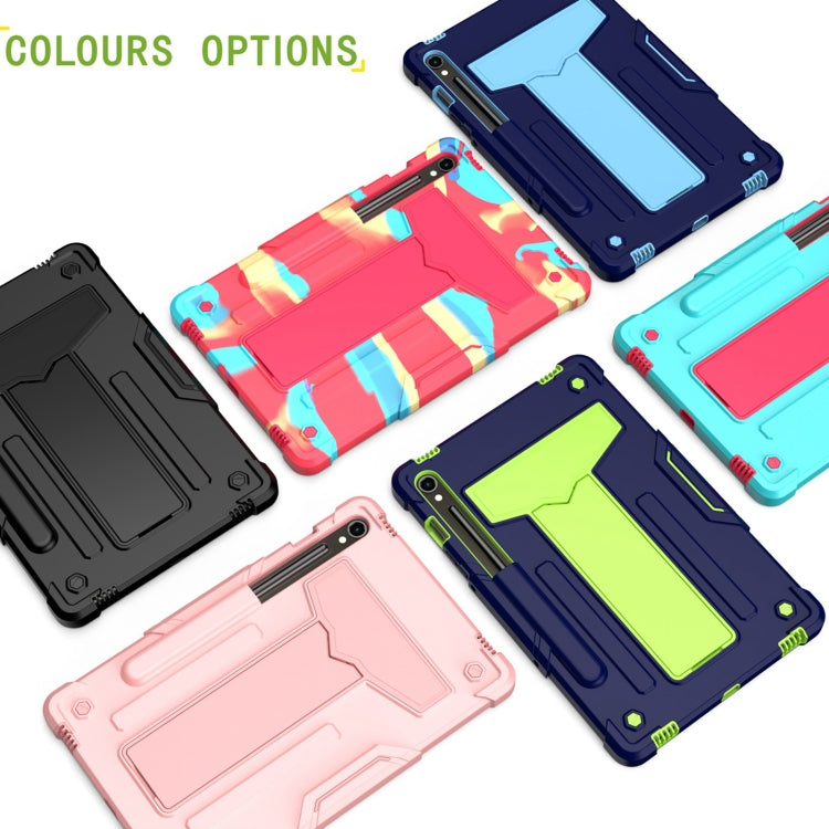 For Samsung Galaxy Tab S9 FE / S9 T Holder Robot Silicone Hybrid PC Tablet Case(Rose Gold)