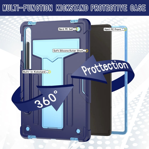 For Samsung Galaxy Tab S9 FE / S9 T Holder Robot Silicone Hybrid PC Tablet Case(Navy Blue Blue)