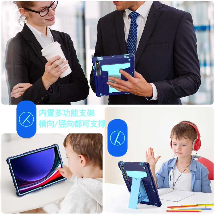 For Samsung Galaxy Tab S9 FE / S9 T Holder Robot Silicone Hybrid PC Tablet Case(Navy Blue Blue)