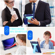 For Samsung Galaxy Tab S9 FE / S9 T Holder Robot Silicone Hybrid PC Tablet Case(Navy Blue Blue)