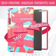 For Samsung Galaxy Tab S9 FE+ / S9+ T Holder Robot Silicone Hybrid PC Tablet Case(Camouflage Rose Red)