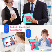 For Samsung Galaxy Tab S9 FE+ / S9+ T Holder Robot Silicone Hybrid PC Tablet Case(Mint Rose Red)