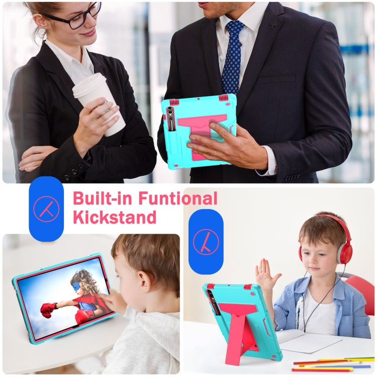 For Samsung Galaxy Tab S9 FE+ / S9+ T Holder Robot Silicone Hybrid PC Tablet Case(Mint Rose Red)