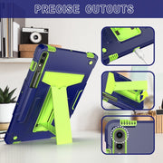 For Samsung Galaxy Tab S9 FE+ / S9+ T Holder Robot Silicone Hybrid PC Tablet Case(Navy Yellow Green)