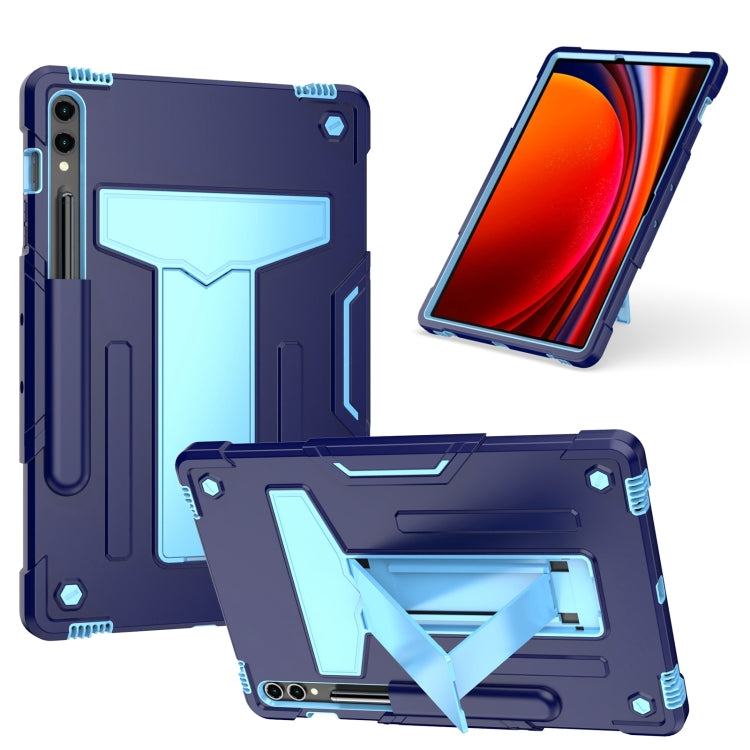 For Samsung Galaxy Tab S9 FE+ / S9+ T Holder Robot Silicone Hybrid PC Tablet Case(Navy Blue Blue)