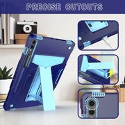 For Samsung Galaxy Tab S9 FE+ / S9+ T Holder Robot Silicone Hybrid PC Tablet Case(Navy Blue Blue)