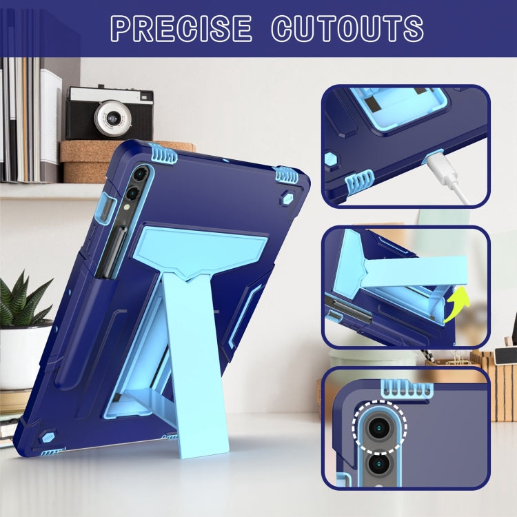 For Samsung Galaxy Tab S9 FE+ / S9+ T Holder Robot Silicone Hybrid PC Tablet Case(Navy Blue Blue)