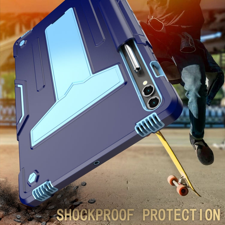 For Samsung Galaxy Tab S9 FE+ / S9+ T Holder Robot Silicone Hybrid PC Tablet Case(Navy Blue Blue)