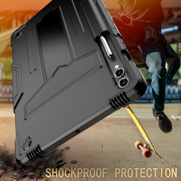 For Samsung Galaxy Tab S9 FE+ / S9+ T Holder Robot Silicone Hybrid PC Tablet Case(Black)