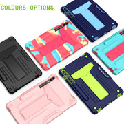 For Samsung Galaxy Tab S9 FE+ / S9+ T Holder Robot Silicone Hybrid PC Tablet Case(Black)