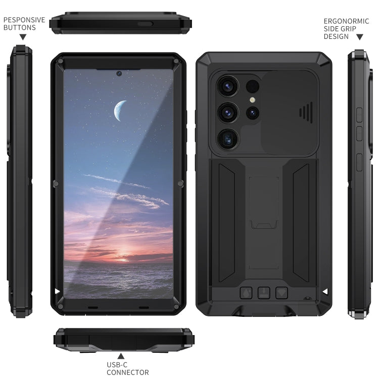 For Samsung Galaxy S24 Ultra 5G R-JUST Sliding Camera Life Water-resistant Holder Phone Case(Black)