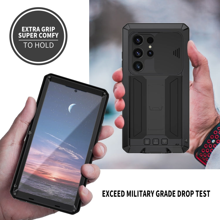 For Samsung Galaxy S24 Ultra 5G R-JUST Sliding Camera Life Water-resistant Holder Phone Case(Black)