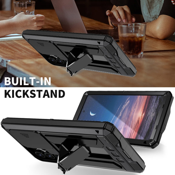 For Samsung Galaxy S24 Ultra 5G R-JUST Sliding Camera Life Water-resistant Holder Phone Case(Black)