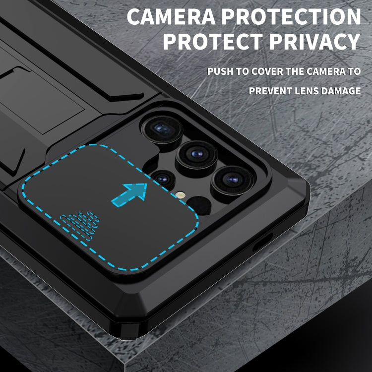 For Samsung Galaxy S24 Ultra 5G R-JUST Sliding Camera Life Water-resistant Holder Phone Case(Black)