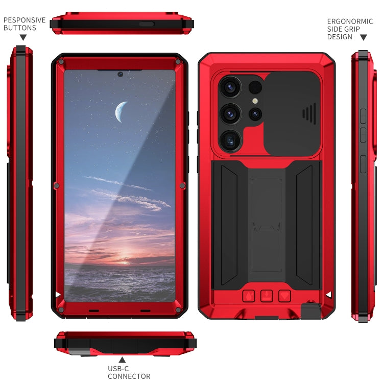 For Samsung Galaxy S24 Ultra 5G R-JUST Sliding Camera Life Water-resistant Holder Phone Case(Red)