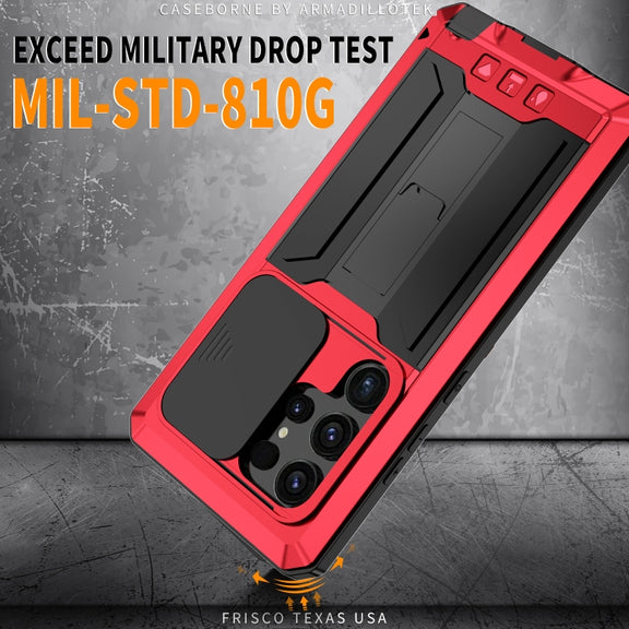 For Samsung Galaxy S24 Ultra 5G R-JUST Sliding Camera Life Water-resistant Holder Phone Case(Red)