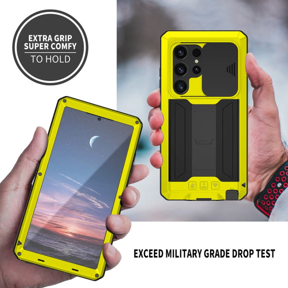 For Samsung Galaxy S24 Ultra 5G R-JUST Sliding Camera Life Water-resistant Holder Phone Case(Yellow)