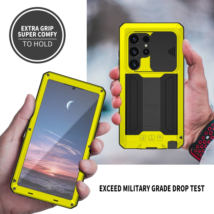 For Samsung Galaxy S24 Ultra 5G R-JUST Sliding Camera Life Water-resistant Holder Phone Case(Yellow)