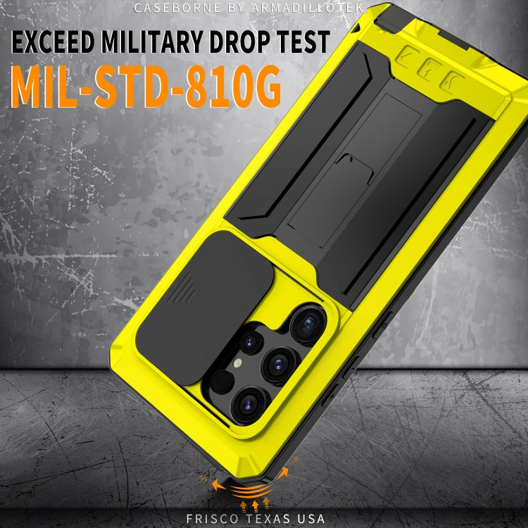 For Samsung Galaxy S24 Ultra 5G R-JUST Sliding Camera Life Water-resistant Holder Phone Case(Yellow)