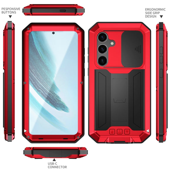 For Samsung Galaxy S24+ 5G R-JUST Sliding Camera Life Water-resistant Holder Phone Case(Red)