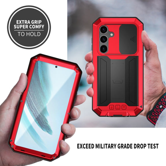 For Samsung Galaxy S24+ 5G R-JUST Sliding Camera Life Water-resistant Holder Phone Case(Red)