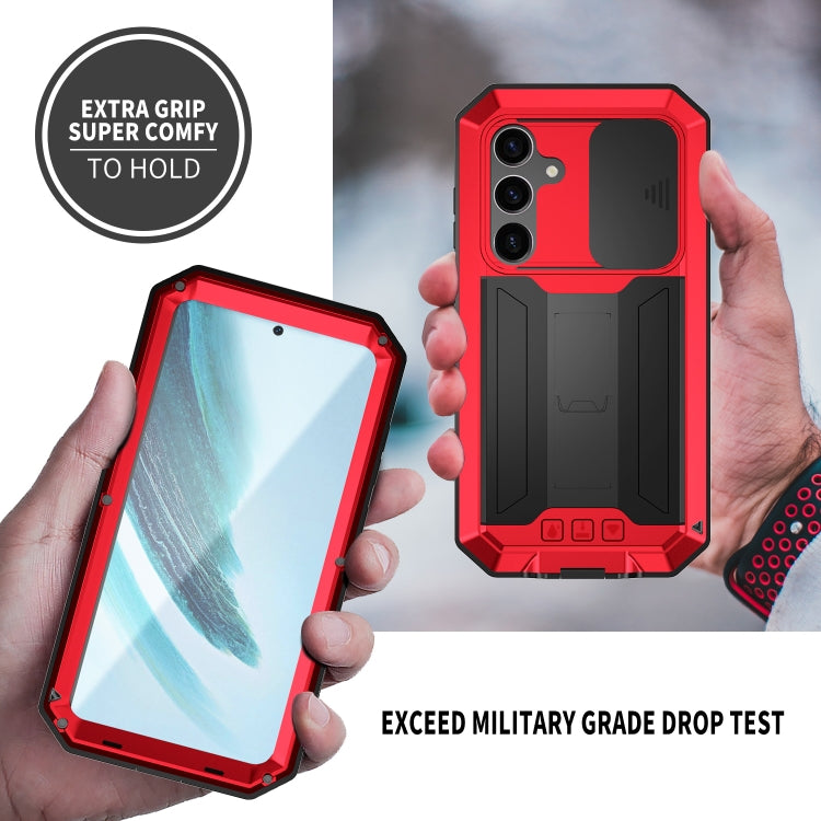 For Samsung Galaxy S24+ 5G R-JUST Sliding Camera Life Water-resistant Holder Phone Case(Red)
