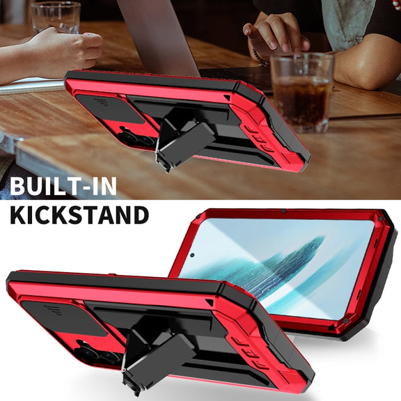 For Samsung Galaxy S24+ 5G R-JUST Sliding Camera Life Water-resistant Holder Phone Case(Red)