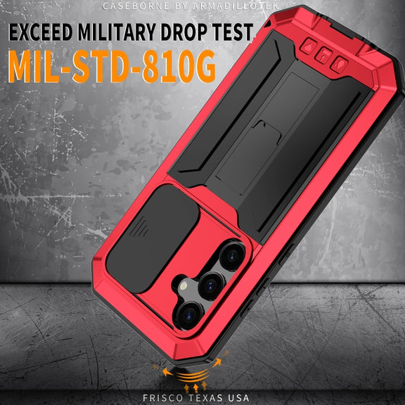 For Samsung Galaxy S24+ 5G R-JUST Sliding Camera Life Water-resistant Holder Phone Case(Red)