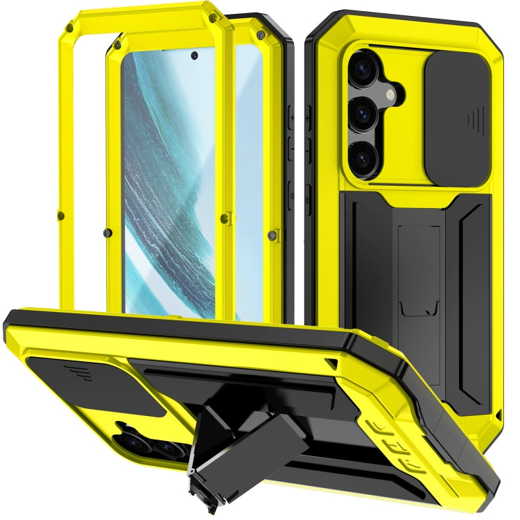 For Samsung Galaxy S24+ 5G R-JUST Sliding Camera Life Water-resistant Holder Phone Case(Yellow)
