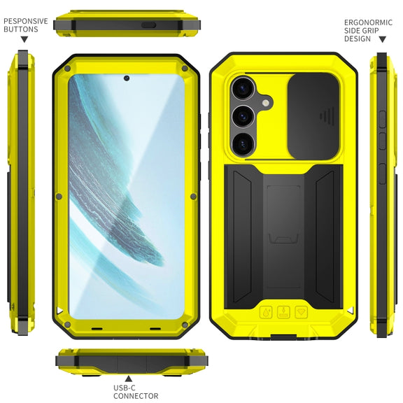 For Samsung Galaxy S24+ 5G R-JUST Sliding Camera Life Water-resistant Holder Phone Case(Yellow)