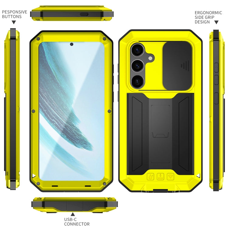 For Samsung Galaxy S24+ 5G R-JUST Sliding Camera Life Water-resistant Holder Phone Case(Yellow)