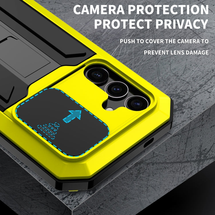 For Samsung Galaxy S24+ 5G R-JUST Sliding Camera Life Water-resistant Holder Phone Case(Yellow)